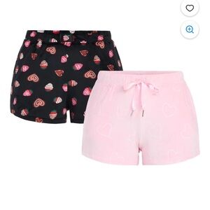 2 PAIR! Heart Patterned Women's Shorts Set - Black and Pink